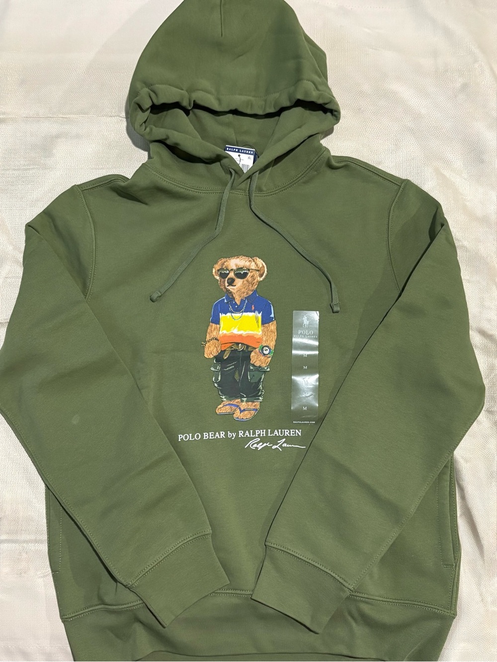 Ralph Lauren Olive Green Polo Bear Pullover Hoodie Men’s Medium